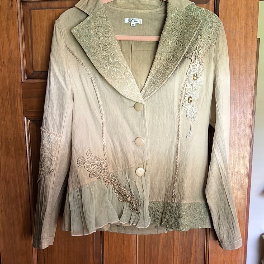 Zba Cream and Green Blazer